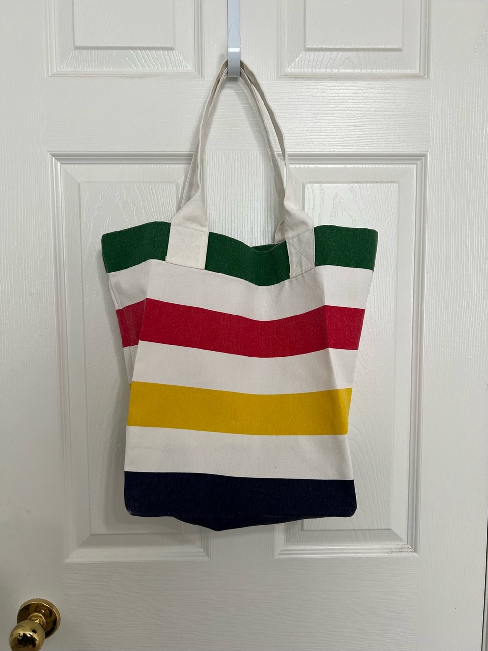 Striped Canvas Tote Bag in Green, Red, Yellow & Navy by Hudson Bay Company